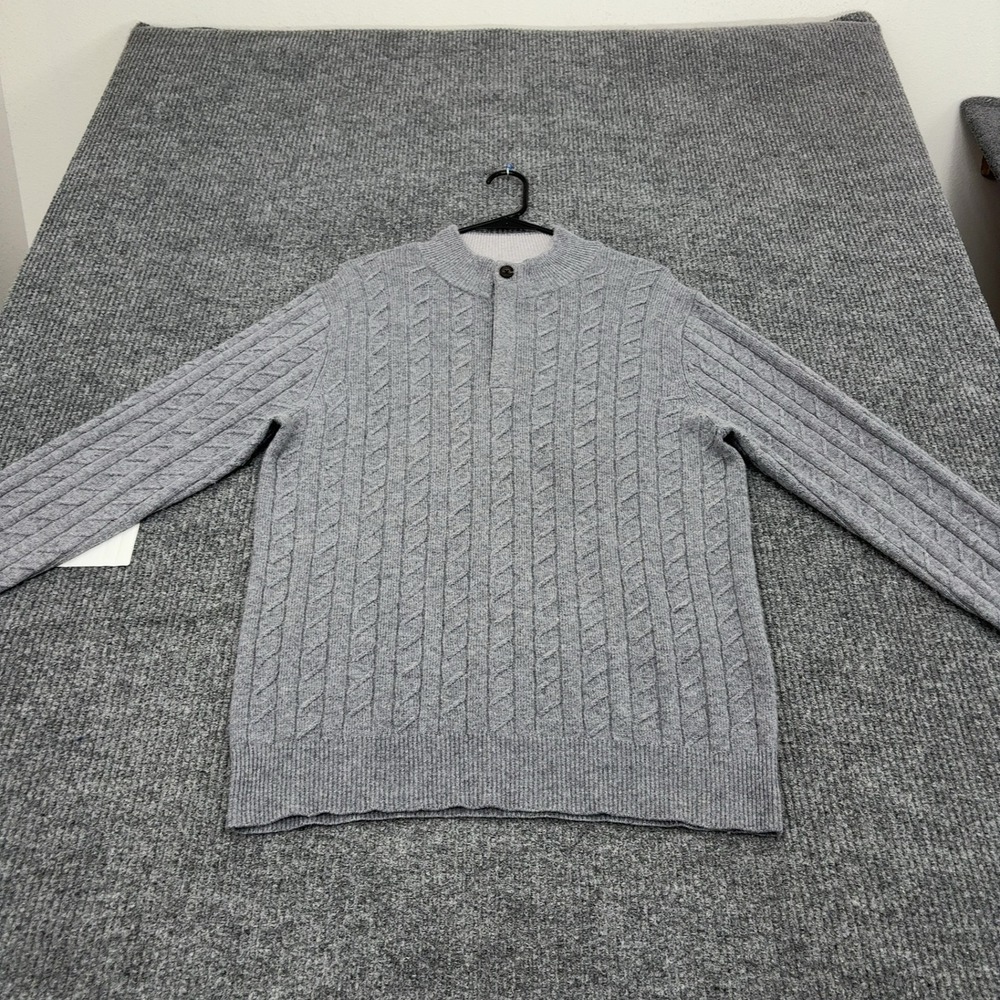 Peter Millar Sweater Mens L Gray Wool Yak Cashmere Cable Knit Mock Neck Luxury